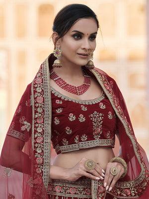 Rajwada Women Festive Maroon Semi Stitched Lehenga With Unstitched Blouse
