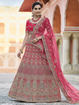 Rajwada Women Pink Velvet Soft Net Semi Stitched Lehenga With Unstitched Blouse