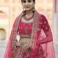 Rajwada Women Pink Velvet Soft Net Semi Stitched Lehenga With Unstitched Blouse