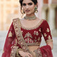 Rajwada Women Maroon Soft Net Hand Work And Embroidery Semi Stitched Lehenga With Unstitched Blouse