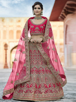 Rajwada Women Fancy Pink Semi Stitched Lehenga With Unstitched Blouse