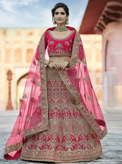 Rajwada Women Fancy Pink Semi Stitched Lehenga With Unstitched Blouse