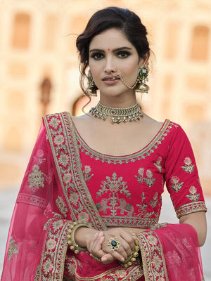 Rajwada Women Fancy Pink Semi Stitched Lehenga With Unstitched Blouse