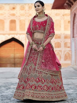 Rajwada Women Designer Pink Semi Stitched Lehenga With Unstitched Blouse