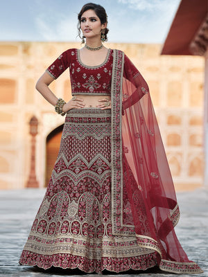 Rajwada Women Maroon Stunning Semi Stitched Lehenga With Unstitched Blouse