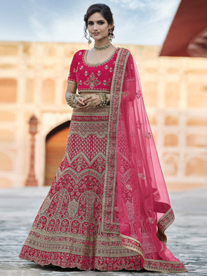 Rajwada Women Pink Classy Semi Stitched Lehenga With Unstitched Blouse