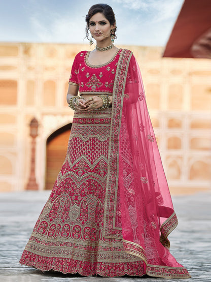 Rajwada Women Pink Classy Semi Stitched Lehenga With Unstitched Blouse