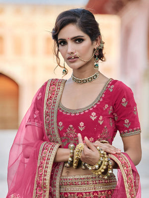 Rajwada Women Pink Classy Semi Stitched Lehenga With Unstitched Blouse