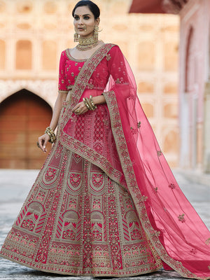Rajwada Women Fancy Pink Semi Stitched Lehenga With Unstitched Blouse
