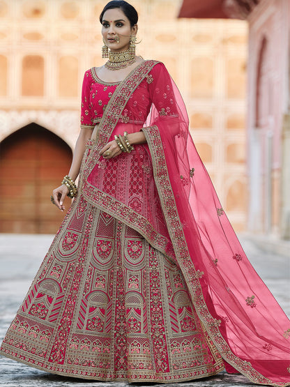 Rajwada Women Fancy Pink Semi Stitched Lehenga With Unstitched Blouse