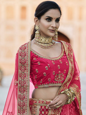 Rajwada Women Fancy Pink Semi Stitched Lehenga With Unstitched Blouse