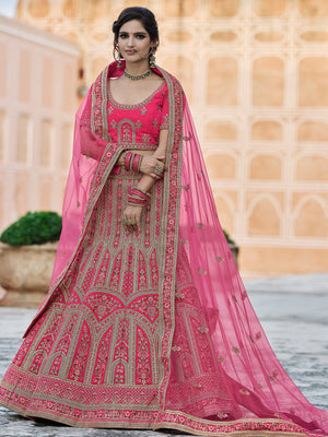 Rajwada Women Festive Pink Semi Stitched Lehenga With Unstitched Blouse