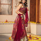 Rajwada Women Maroon Silk Printed Semi Stitched Lehenga With Unstitched Blouse