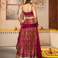 Rajwada Women Maroon Silk Printed Semi Stitched Lehenga With Unstitched Blouse
