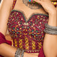 Rajwada Women Maroon Silk Printed Semi Stitched Lehenga With Unstitched Blouse