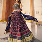 Rajwada Women Navy Blue  Silk Printed Semi Stitched Lehenga With Unstitched Blouse