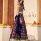 Rajwada Women Navy Blue  Silk Printed Semi Stitched Lehenga With Unstitched Blouse