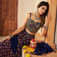 Rajwada Women Navy Blue  Silk Printed Semi Stitched Lehenga With Unstitched Blouse