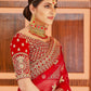 Rajwada Women Red Elegant  Semi Stitched Lehenga With  Stitched Blouse