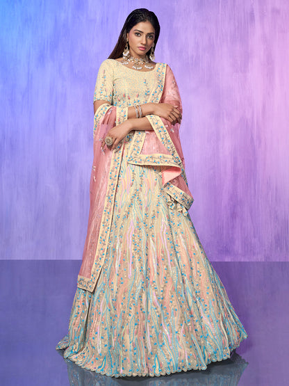 Rajwada Off White Embroidered Organza  Semi Stitched Lehenga With Unstitched Blouse  For Women