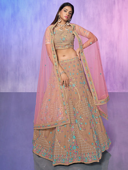 Rajwada Mauve Embroidered Georgette Semi Stitched Lehenga With Unstitched Blouse For Women