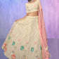 Rajwada Off White Embroidered Net Semi Stitched Lehenga With Unstitched Blouse  For Women