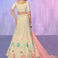Rajwada Off White Embroidered Net Semi Stitched Lehenga With Unstitched Blouse  For Women