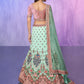 Rajwada Sea Green Embroidered Georgette Semi Stitched Lehenga With Unstitched Blouse For Women
