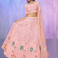 Rajwada Peach Embroidered Net Semi Stitched Lehenga With Unstitched Blouse  For Women