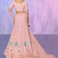 Rajwada Peach Embroidered Net Semi Stitched Lehenga With Unstitched Blouse  For Women