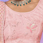 Rajwada Peach Embroidered Net Semi Stitched Lehenga With Unstitched Blouse  For Women