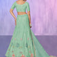 Rajwada Sea Green Embroidered Net Semi Stitched Lehenga With Unstitched Blouse For Women