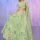Rajwada Sea Green Embroidered Net Semi Stitched Lehenga With Unstitched Blouse For Women