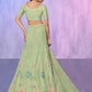Rajwada Sea Green Embroidered Net Semi Stitched Lehenga With Unstitched Blouse For Women