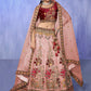 Rajwada Peach Embroidered Velvet Semi Stitched Lehenga With Unstitched Blouse For Women