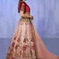 Rajwada Peach Embroidered Velvet Semi Stitched Lehenga With Unstitched Blouse For Women