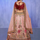 Rajwada Peach Embroidered Velvet Semi Stitched Lehenga With Unstitched Blouse For Women
