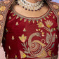 Rajwada Peach Embroidered Velvet Semi Stitched Lehenga With Unstitched Blouse For Women