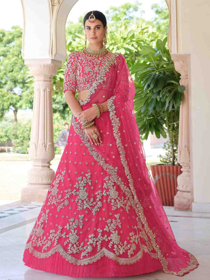 Rajwada Women Pink Classy  Semi Stitched Lehenga With  Unstitched Blouse