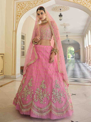 Rajwada Women Designer Pink Semi Stitched Lehenga With Unstitched Blouse