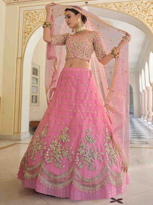 Rajwada Women Designer Pink Semi Stitched Lehenga With Unstitched Blouse