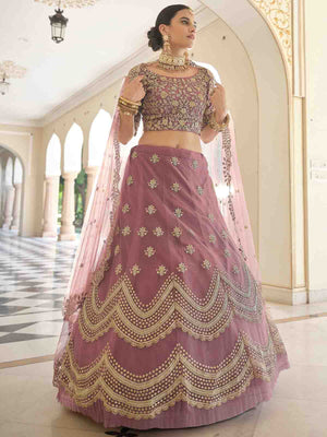 Rajwada Women Designer Purple Soft Net With Sequins Semi Stitched Lehenga With Unstitched Blouse