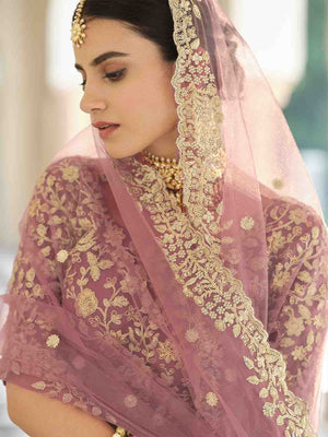 Rajwada Women Designer Purple Soft Net With Sequins Semi Stitched Lehenga With Unstitched Blouse