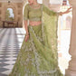 Rajwada Women Stylish Oilve Soft Net Semi Stitched Lehenga With Unstitched Blouse