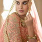 Rajwada Women Pretty Peach Soft Net Semi Stitched Lehenga With Unstitched Blouse