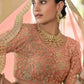 Rajwada Women Pretty Peach Soft Net Semi Stitched Lehenga With Unstitched Blouse