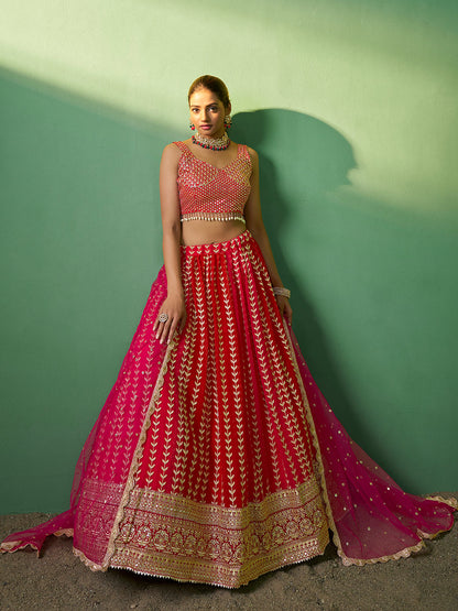 Rajwada Women Red Embroidered Semi Stitched Lehenga With Unstitched Blouse