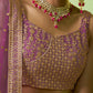 Rajwada Women Lavender Embroidered Gerorgette Semi Stitched Lehenga With Unstitched Blouse