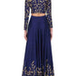 Rajwada Women Dark Blue Art Silk Embroidered Semi Stitched Lehenga With Unstitched Blouse
