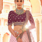 Rajwada Women Purple Embroidered Velvet Semi Stitched Lehenga With Unstitched Blouse